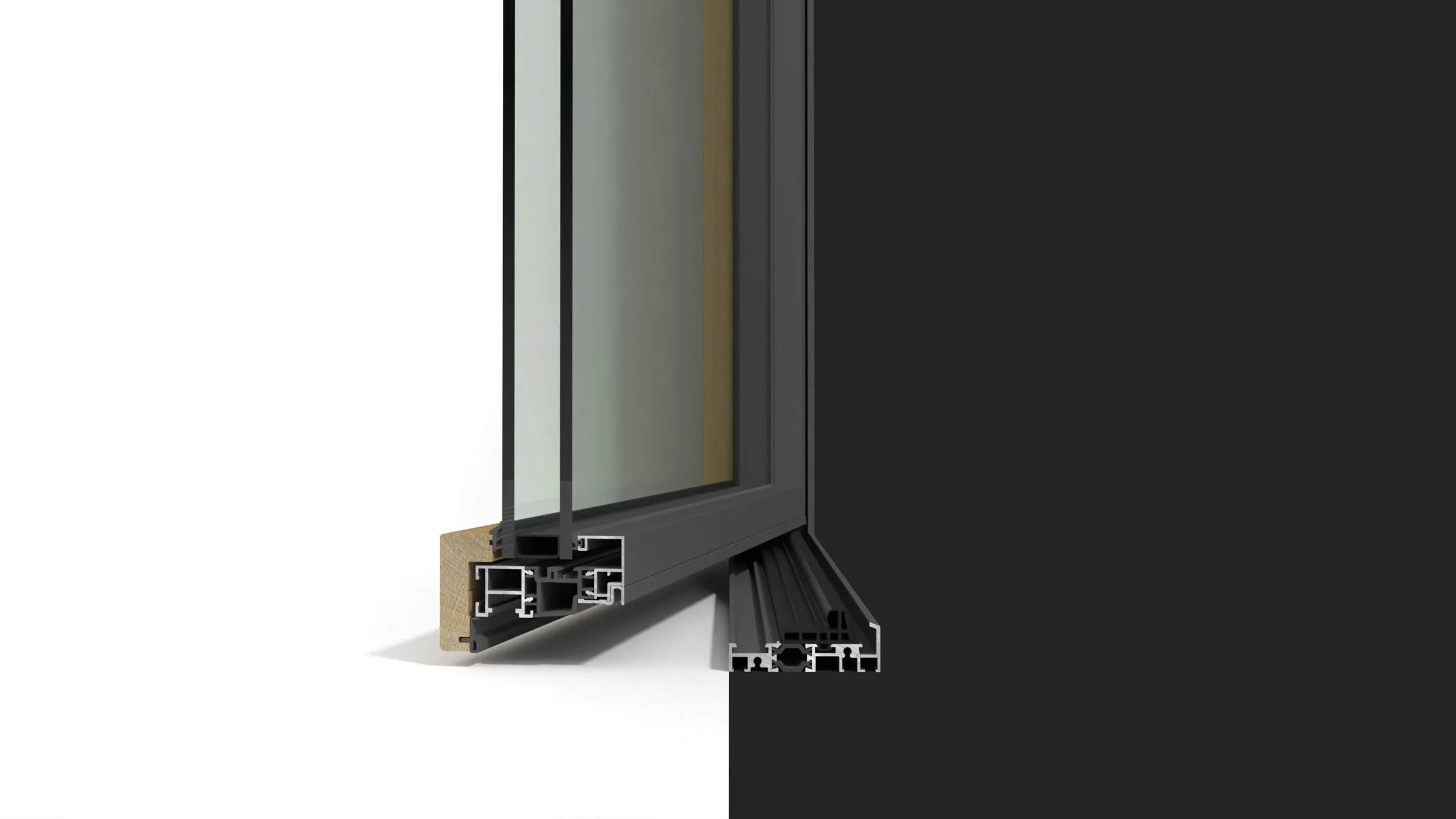 Sezione di un serramento alluminio-legno One System