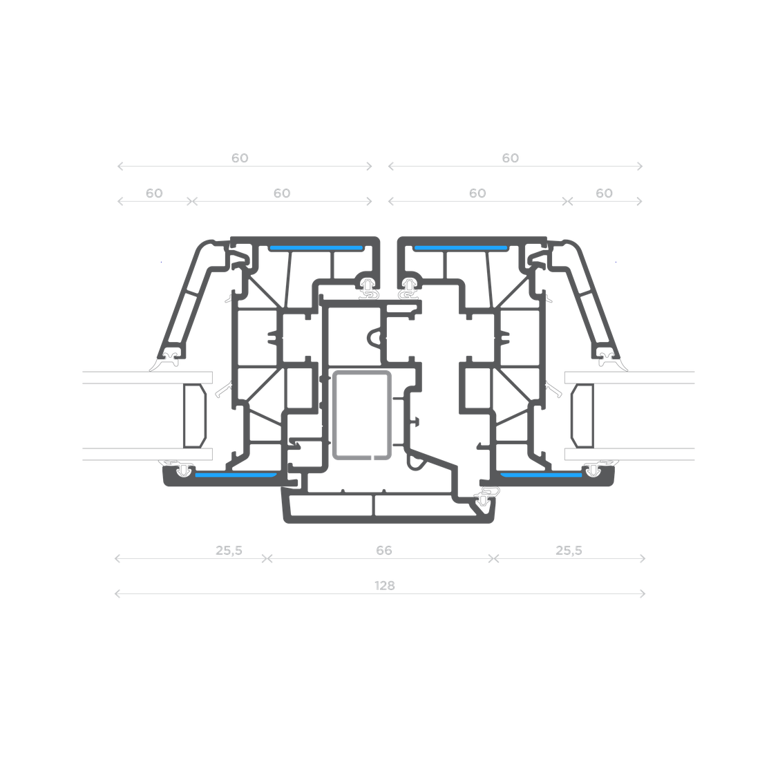 W2 — Fermavetro arrotondato — Nodo Centrale / Anta - Riporto - Anta